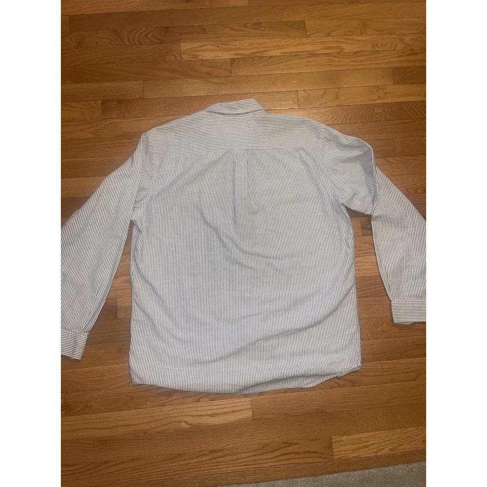 Eddie Bauer Mens Tall Large Blue White Striped Cotton‎ Long Sleeve Button Down
